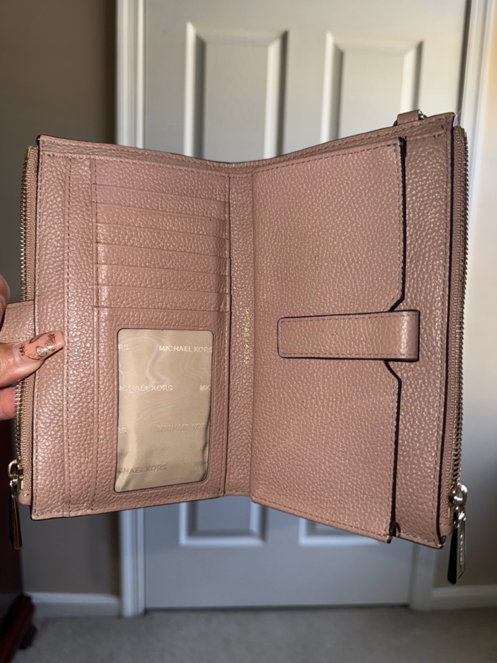 Michael Kors Pink Pebbled Leather Wristlet with Gold Hardware - Picture 3 of 3